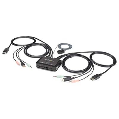 Abbildung von StarTech.com 2 Port USB DisplayPort KVM Switch 4K 60 Hz UHD DP 1.2 Umschalter mit 1,2 m Kabel &amp; Audio Bus powered remote switching MacBook ThinkPad (SV211DPUA4K)