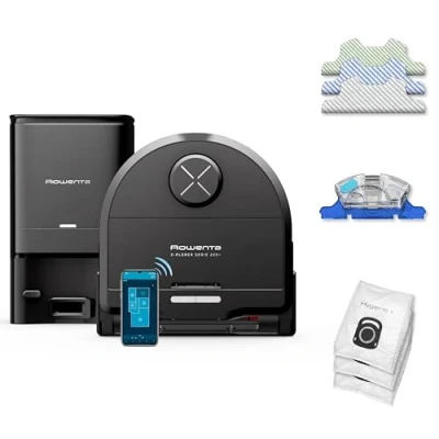 Abbildung von Rowenta Xplorer S220+ Animal &amp; Allergy Nass Trocken Saugroboter, Lasernavigation, 120 min Laufzeit, App Steuerung, vibrierender Wischmopp, Absaugstation, Schwarz/Metall, RR9495WH
