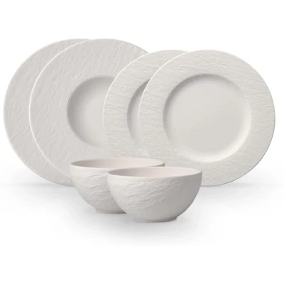 Abbildung von Villeroy &amp; Boch Manufacture Rock Blanc Geschirrset 6 Teilig, Spülmaschinenfest, Mikrowellensicher, Weißes Geschirr Modern, Starter Set, Speiseteller, Pastateller, Müslischalen, Porzellan, Weiß