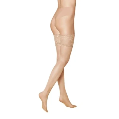 Abbildung von KUNERT Damen Halterlose Strümpfe Satin Look 20 breites Spitzenband DEN Teint 3520 S