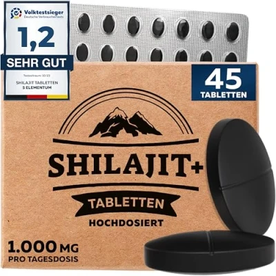 Abbildung von Shilajit Tabletten 22.500 mg 45 Reines Original Mumijo Reich an 82% Fulvinsäure Handgefertigt