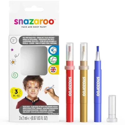 Abbildung von Snazaroo 1180140 Kinderschminke, Schminkstift mit Pinselspitze, 3 Farben Set Abenteuer, rot/gold/blau