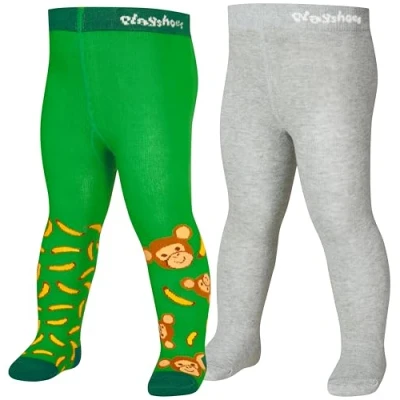 Abbildung von Playshoes Tights Monkey 2 PACK Unisex Strumpfhose für Kinder, Größe: 122/128, Green/grey