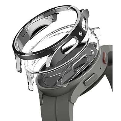 Abbildung von Ringke Slim Case [2 Stück/45MM] Kompatibel mit Samsung Galaxy Watch 5 Pro 45mm Hülle Hart PC Cover Keine Schutzfolie Clear &amp; Dark Chrome