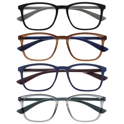 Abbildung von OPULIZE Max Lesebrille 4 Pack Klassische große rechteckige Fassung Brillen in mattem Schwarz, Braun, Blau &amp; Grau Herren Damen Unisex RRRR78 1237 +3,00