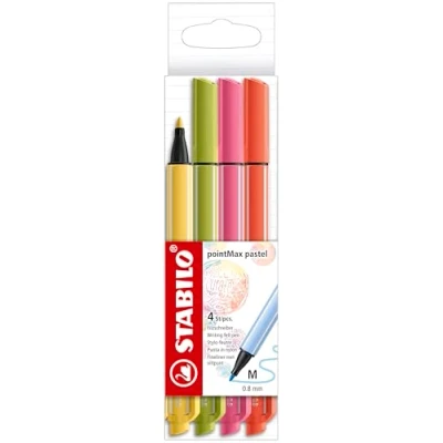 Abbildung von Filzschreiber STABILO pointMax 4er Pack Pastellfarben hellgelb, limettengrün, rosarot, Korallrot