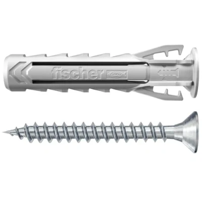Abbildung von fischer Spreizdübel aus Nylon SX Plus 5 x 25 cm mit Kragen und Schrauben, alle Materialien/Blisterverpackung 20 Stück