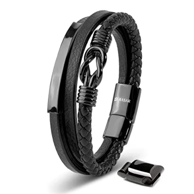 Abbildung von SERASAR Armband Jungen 17cm Schwarz Männer Leder Armreif Herren Lederband Herrenarmreif Armschmuck Schmuck Armkette Flecht Wickelarmband Kette Leather