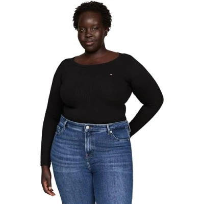 Abbildung von Tommy Hilfiger SLIM Langarmshirt, Damen, Größe: Large, Black