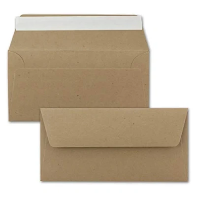 Abbildung von 25x Kraftpapier Umschläge DIN Lang Braun ÖKO Haftklebung selbstklebend 11 x 22 cm 120 g/m² Briefumschläge ohne Fenster aus Recycling PAPIER von NEUSER
