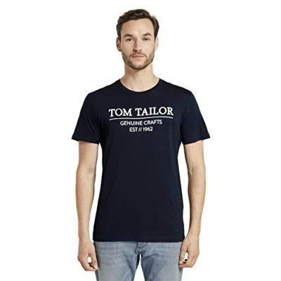 Abbildung von TOM TAILOR Herren T Shirt mit Logo Print aus Bio Baumwolle, sky captain blue, XXXL