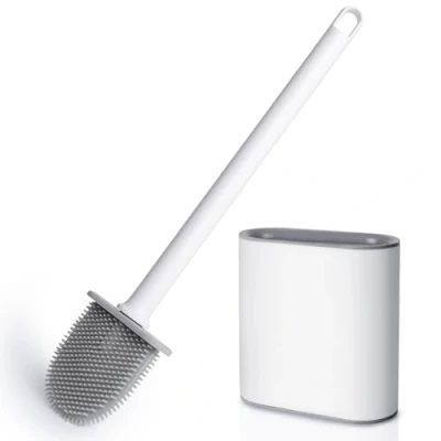 Abbildung von AiQInu Klobürste, Tiefenreiniger Silikon Toilettenbürste mit Rutschfestem Langem Kunststoffgriff und Flexiblen Borsten, Wand WC Bürste Lüftungsschlitzen für die Toilette
