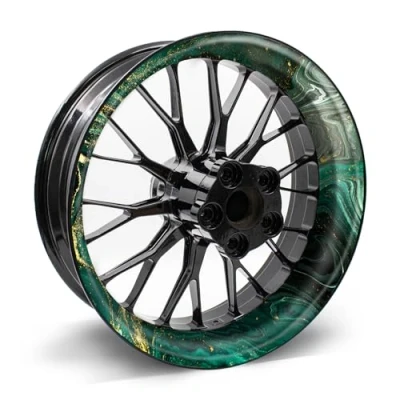 Abbildung von 4 teiliges Felgenbettaufkleber Set für 17 Zoll Felgen Komplett Dekor Folie Motorrad Felgenrandaufkleber selbstklebend wasserfest uv beständig MR021 (06 01 Marmor Grün)