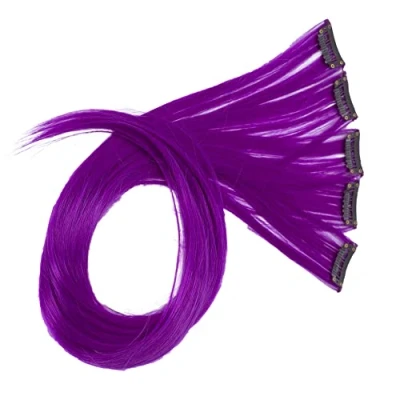 Abbildung von CAISHA 5 Teile Set 60cm Bunte Strähne Strähnchen Clip in Extension Haarverlängerung Glatt Langhaar Haarteil Lila BST124