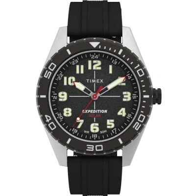 Abbildung von Timex Expedition Field Solar Herren Armbanduhr, 43 mm, schwarzes Silikonarmband, Zifferblatt, IP Stahlgehäuse TW4B30800
