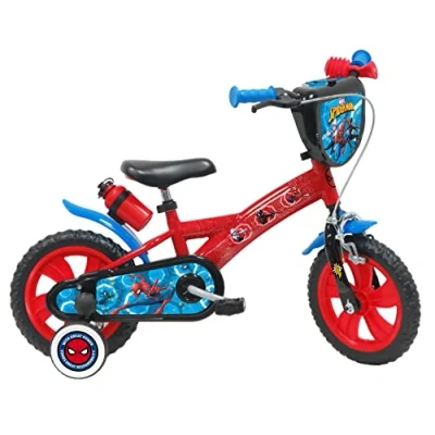Abbildung von Atlas Jungen 12 Zoll Spiderman Fahrrad mit 1 Bremse, Dekorativer Frontplatte, Schlammschutz, Gehäuse und Stabilisatoren, Schutzblech, rot, 12&#039;&#039;