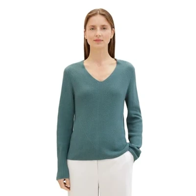 Abbildung von TOM TAILOR Damen Basic Strickpullover mit V Ausschnitt, 10697 Sea Pine Green, XXXL