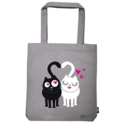 Abbildung von Moses Ed, the Cat Shopper Ed in Love Tragetasche aus 100% Baumwolle Stofftasche für Einkäufe, Büro oder Uni, 39 x 42 cm