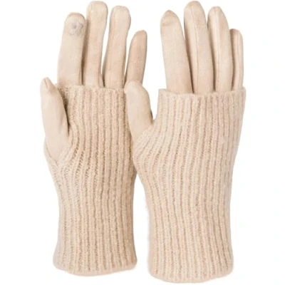 Abbildung von styleBREAKER Damen Touchscreen Stoff Handschuhe mit abnehmbaren Strick Stulpen, warme Fingerhandschuhe, Winter 09010022, Farbe:Beige