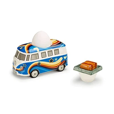 Abbildung von Volkswagen 7E9069644 Eierbecher Blau, VW T1 Bulli Design, Heritage Kollektion, Keramik, mit Salzstreuer, Bunt, 130x65mm
