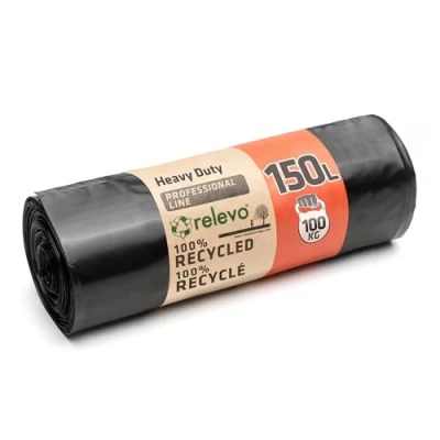 Abbildung von Relevo 10 Stück á 150 Liter Schwerlast Müllsäcke LDPE 75 μm Stärke Belastbarkeit 100 Kilogramm, Industriell, Schwarz