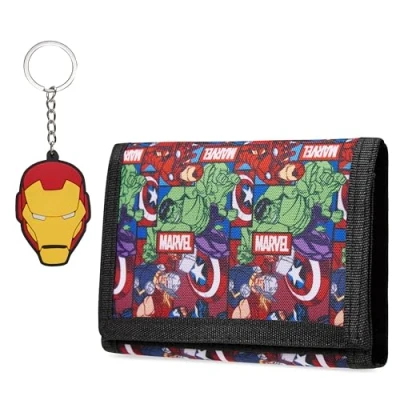 Abbildung von Marvel Geldbörse Kinder Jungen mit Schlüsselanhänger Kinder, Spiderman Geldbeutel Set (Mehrfarbig Avengers)