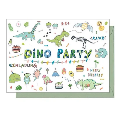 Abbildung von 20 Einladungskarten Kindergeburtstag: &quot;Dino Party&quot; Dinosaurier Geburtstagseinladungen Einladungen Geburtstag Kinder Mädchen (20 Karten mit passenden Umschlägen Briefumschlägen)