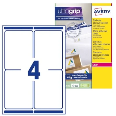 Abbildung von Avery L7169 15 Stück 60 Etiketten Kunstdruck Laser 99,1 x 139 mm weiß