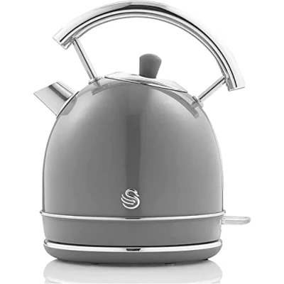 Abbildung von Swan Retro Elektrischer Wasserkocher 1,8 Liter, Vintage Design, Abschaltautomatik Strix Controller, Kabellos, BPA freier Edelstahl, 3000 W, Grau