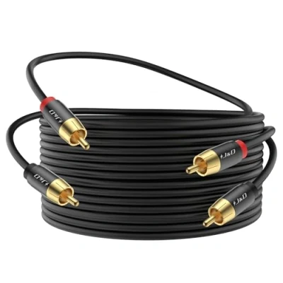 Abbildung von J&amp;D 2 RCA M/M Stereo Audiokabel, 20 FT Audiokabel Vergoldete Kupferhülle 2RCA Stecker auf für Heimkino, HDTV, Verstärker, Hi Fi Systeme, Lautsprecher, 6 Meter