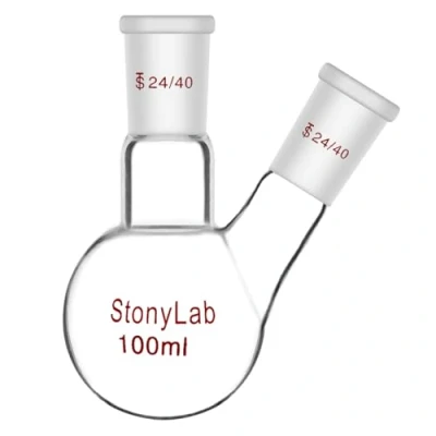 Abbildung von stonylab 100ml 2 Neck Flask Rundkolben, Borosilikat Glas Dreihalskolben Rundkolben RBF mit 24/40 Standard Taper Outer Joint, Round Bottom