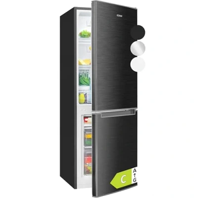 Abbildung von Bomann Kühlschrank mit Gefrierfach Kühl Gefrierkombination 173L 3 Ablagen &amp; Schubladen Türanschlag wechselbar leise Kühlgefrierkombi 40db KG 7359 schwarz inox