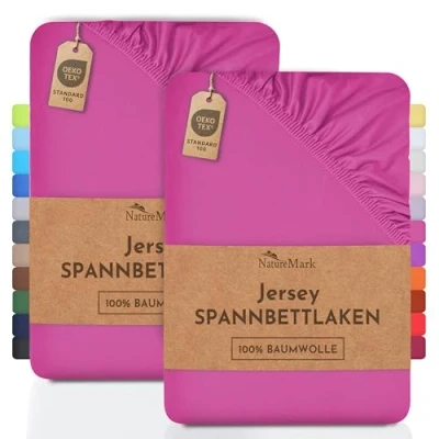 Abbildung von NatureMark 2er Pack Kinder Jersey Spannbettlaken, Spannbetttuch 100% Baumwolle in vielen Größen und Farben MARKENQUALITÄT ÖKOTEX Standard 100 70x140 cm pink