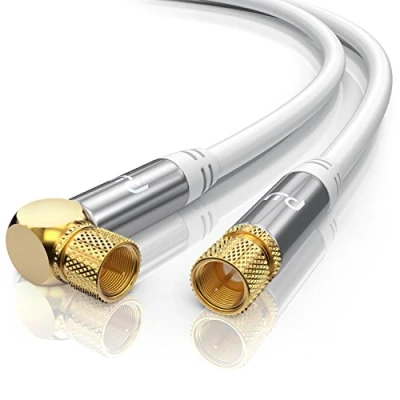 Abbildung von CSL 0,5m 135db HDTV Satellitenkabel 75 Ohm 90 Grad gewinkelt Premium SAT Koaxialkabel DVB S, S2 und Kabelinternet robuste Vollmetallstecker Abschirmmaß 4 Fach Schirmung weiß