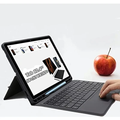 Abbildung von ROOFEI Galaxy Tab S7 FE/S8+/S7+ Hülle mit Tastatur QWERTZ : 7 Farbige Beleuchtung Trackpad, All in one Stifthalter für 12,4&quot; Samsung S8 Plus/S7 FE