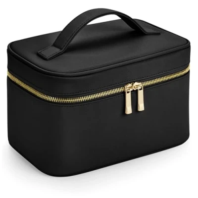Abbildung von Boutique Beauty Case Kosmetiktasche Kulturbeutel Waschtasche aus Saffiano Kunstleder in 23 x 15 14 cm mit Innentaschen und Tragegriff (Schwarz)