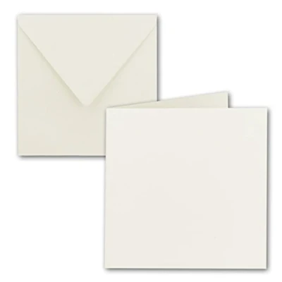 Abbildung von 50x Quadratisches Falt Karten Set 15 x cm mit Brief Umschlägen Naturweiss Nassklebung für Grußkarten, Einladungen &amp; mehr