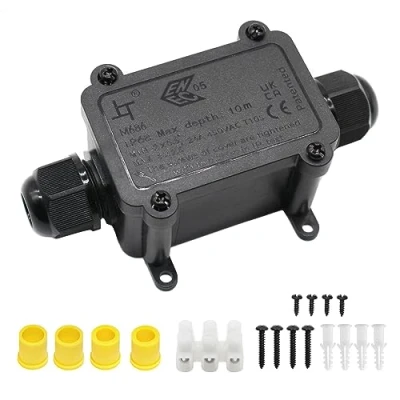 Abbildung von Abzweigdose, Verbindungsdose, HUYU 2 Wege Junction Box, IP68 Wasserdichte Verteilerdose, Kabelverbinder Aussen, Elektrischer Außenverteilerdose, Erdkabel Klemmdose, Kabeldurchmesser Ø 5mm 12mm,
