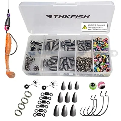 Abbildung von THKFISH Angelsets Angelzubehör Set, Texas und Carolina Rig, Gewichte Angeln Sinker, Offset Haken, Perlen, Ringe, Bobber Stopper, Wirbel, 219stücke
