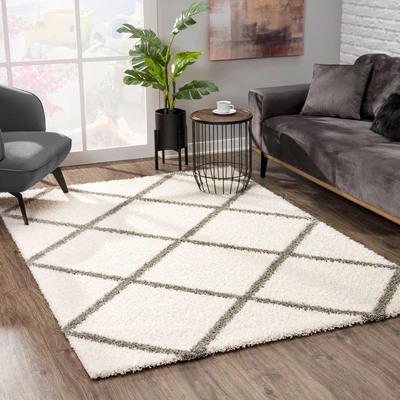 Abbildung von SANAT Madrid Shaggy Teppich Hochflor Teppiche für Wohnzimmer, Schlafzimmer, Küche Creme, Größe: 140x200 cm