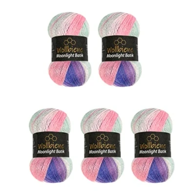 Abbildung von Moonlight Glitter Batik Simli 5 x 100g Strickwolle 500 Gramm Wolle zum Stricken und Häkeln 20% Metallic türkische Farbverlaufswolle Glitzerwolle (3090 lila grün rosa)