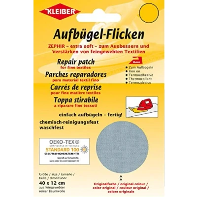 Abbildung von Kleiber + Co.GmbH Aufbügel Flicken Zephir, hellgrau, ca. 40 cm x 12