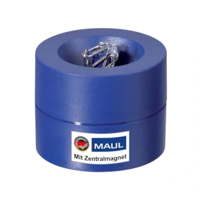 Abbildung von MAUL Klammernspender MAULpro Ø7,3x6cm Schreibtisch Organizer für Büroklammern Zubehör mit Magnet Büro Inklusive 15 Klammern Stilvoller Büroklammernspender Blau
