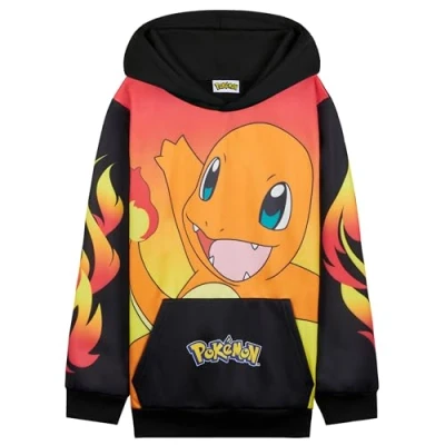 Abbildung von Pokemon Hoodie Jungen, Warmer Kapuzenpullover mit Bündchen &amp; Kängurutasche Pikachu Geschenke für Jungs (Schwarz/Rot Glumanda, 11 12 Jahre)