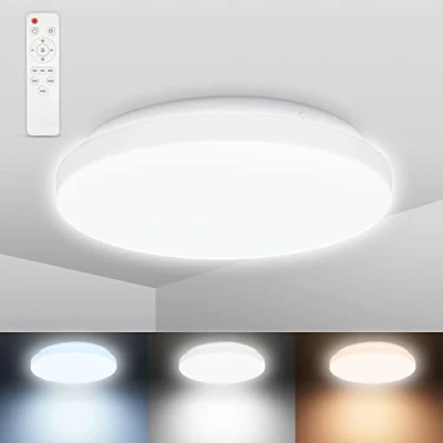 Abbildung von B.K.Licht Deckenlampe Bad mit Fernbedienung, einstellbar warmweiß bis kaltweiß, dimmbar, LED Deckenleuchte, Lampe, Badlampe, Badezimmerlampe, Küchenlampe, Feuchtraumleuchte, 28,8x7 cm, Weiß