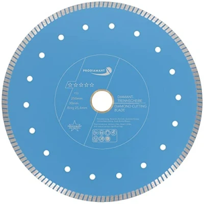Abbildung von PRODIAMANT F33 Profi Diamant Trennscheibe ø 250mm für Natursteine Granit und Fliesen Bohrung 30mm mit Distanzring 25,4mm extra dünne Naturstein Diamantscheibe