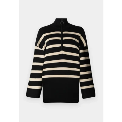 Abbildung von Object Objester L S ZIP NOOS Strickpullover, Damen, Größe: XL, Blackstripes/sandshell
