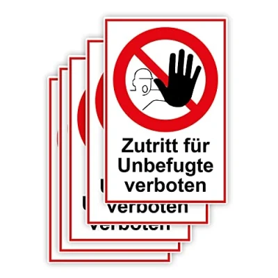 Abbildung von 5 Stück Zutritt für Unbefugte verboten Schild 20 x 30 cm aus stabiler PVC Hartschaumplatte 3mm mit UV Schutz von STROBO