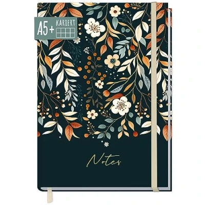 Abbildung von paper&amp;you® Notizbuch A5+ kariert mit Gummiband [Pretty Flowers] 156 Seiten, 78 Blatt als Bullet Journal, Tagebuch, Notizheft nachhaltig &amp; klimafreundlich