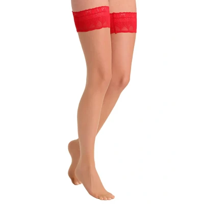 Abbildung von Falke Lunelle 8 Denier STAY UPS Ultratransparent Shiny Overkneestrümpfe, Damen, Größe: Small, Pow/red